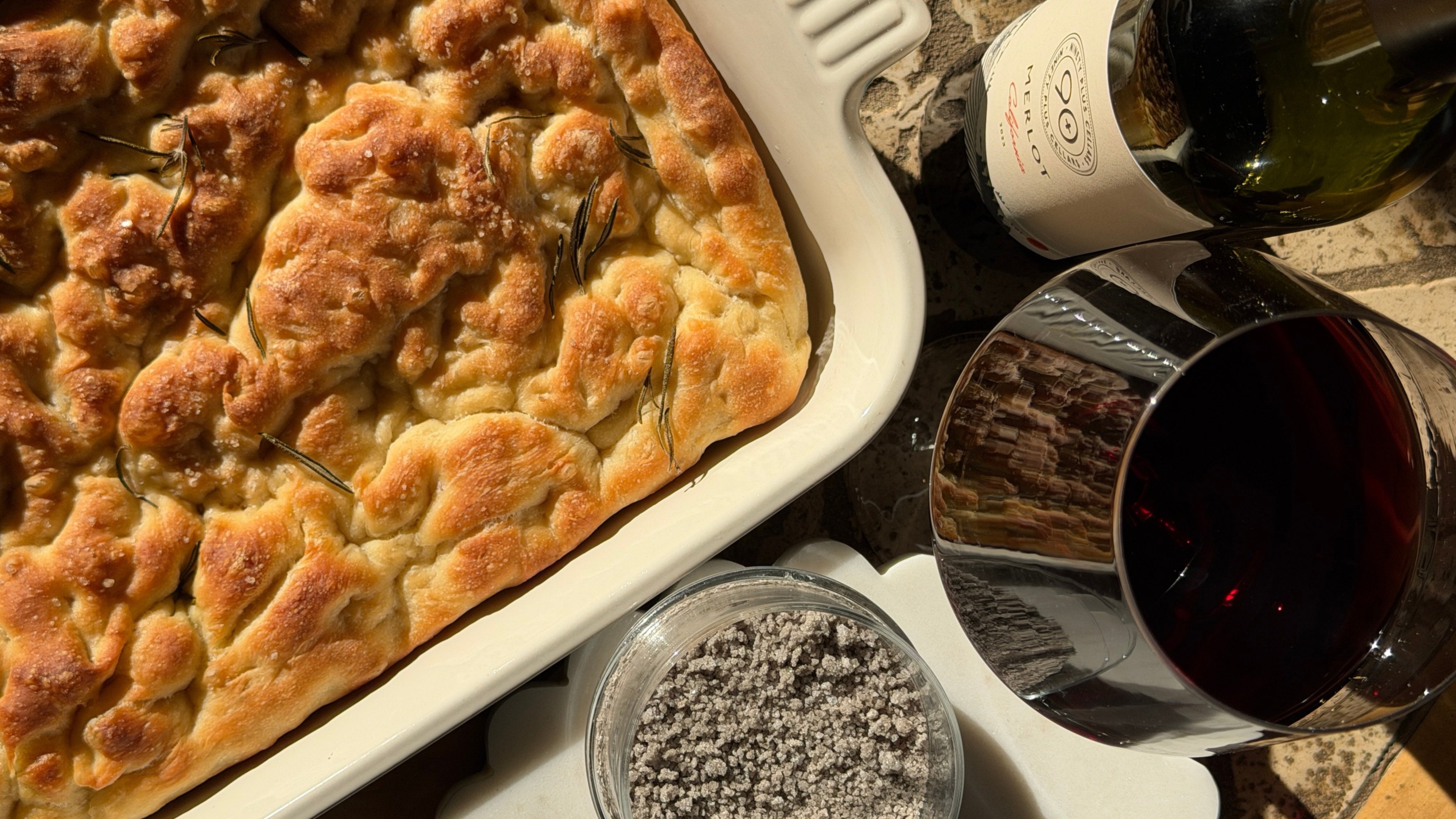 Red Wine Salt and Rosemary Focaccia